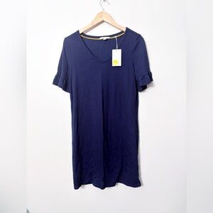 NWT! Boden Ruffle Short Sleeve Jersey Dress - Size 8P- Navy v neck